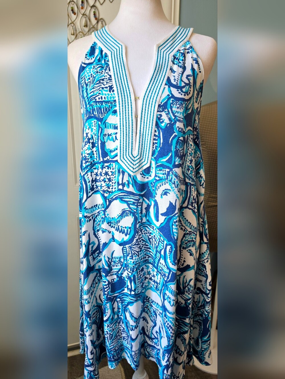 Lilly Pulitzer Achelle Swing Dress Women's Blue White Keep on Trunkin Elephant P - Picture 1 of 12